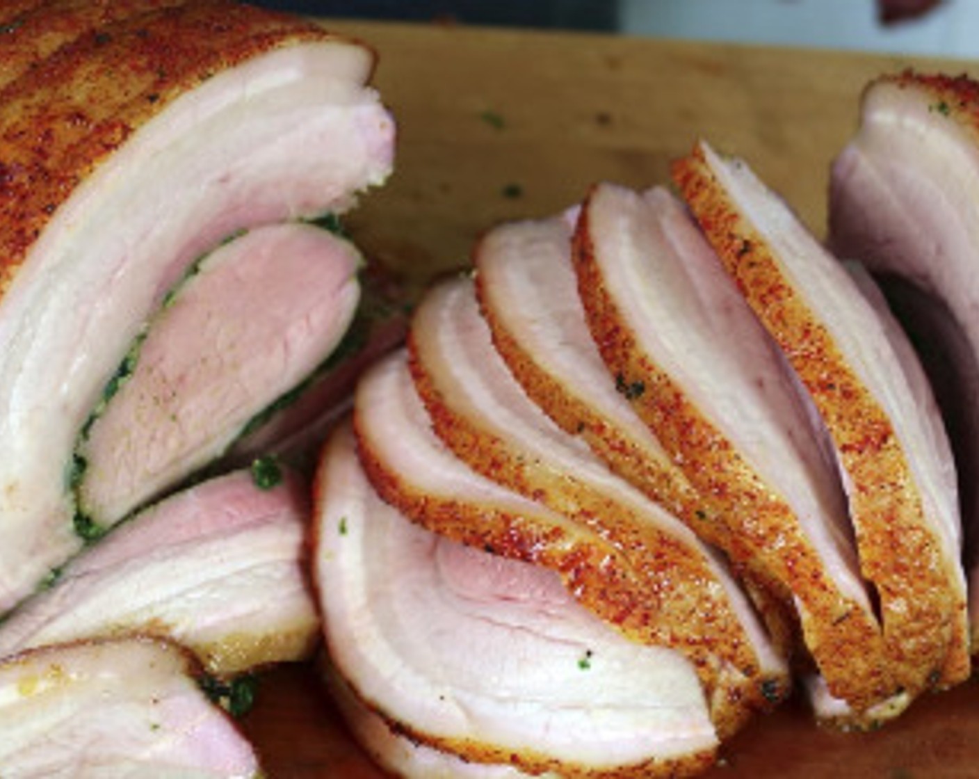 step 10 Remove the butcher twine from around the Smoked Porchetta and use a roast carving knife to slice.