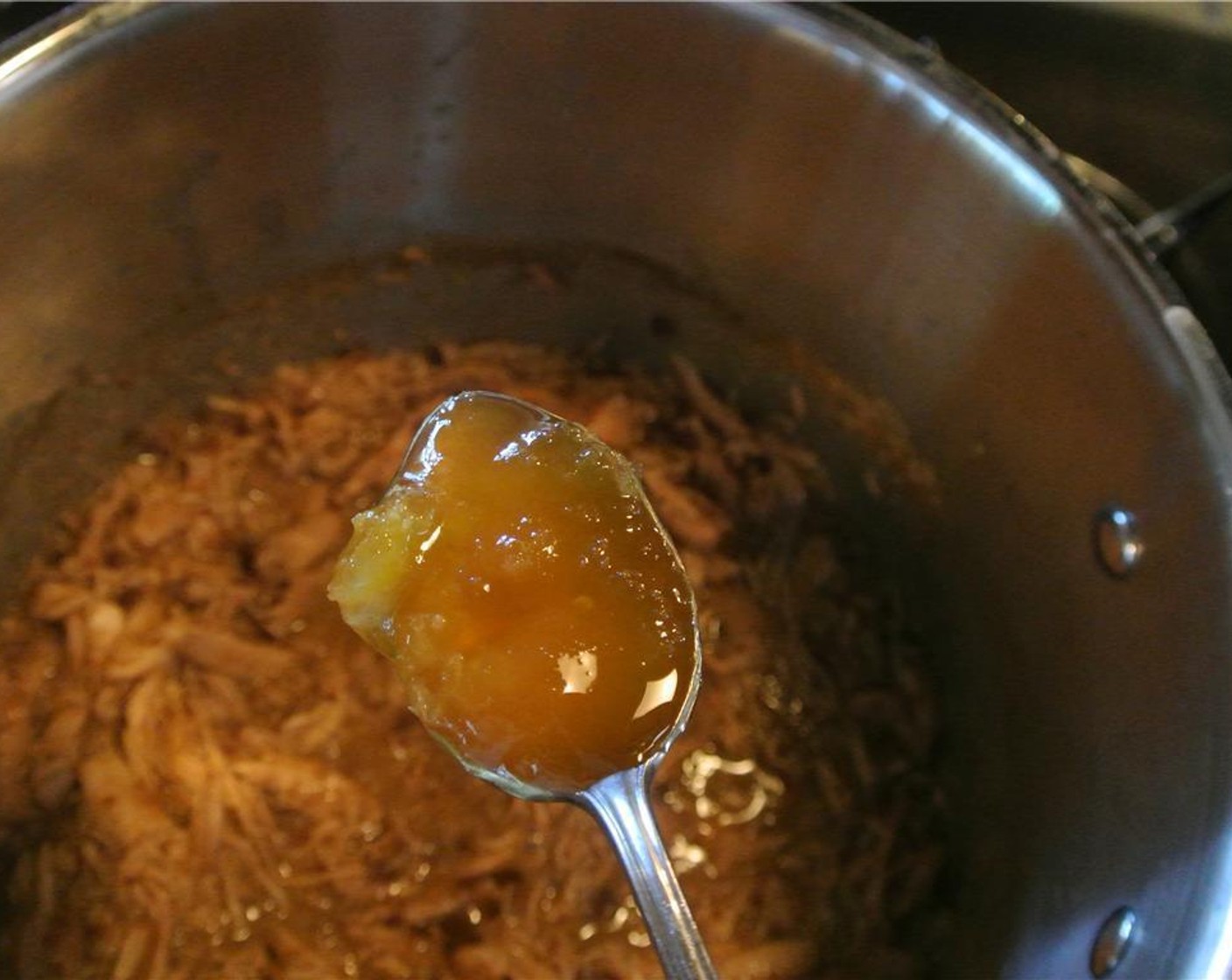 step 5 Turn up heat, and add Yellow Mustard (1 Tbsp). Stir, and add Honey (to taste) until deisred sweetness is attained.