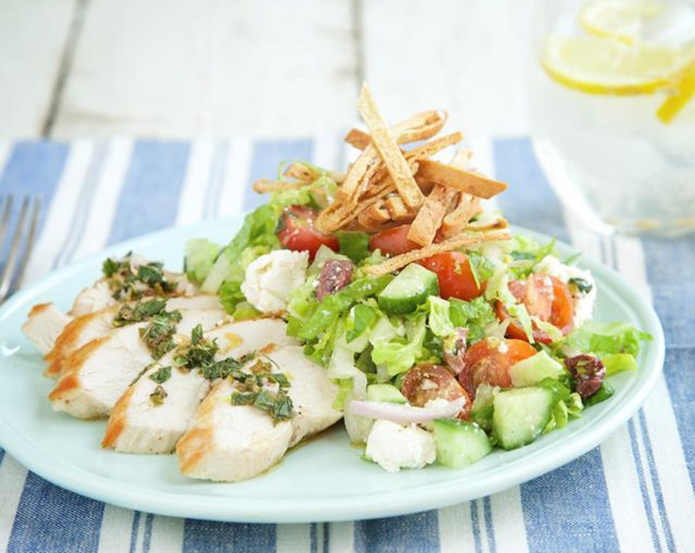 Greek Chicken Salad with Pita Croutons