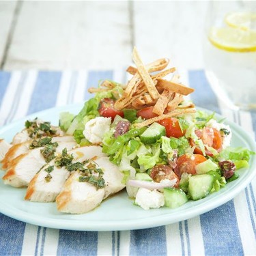 Greek Chicken Salad with Pita Croutons Recipe | SideChef