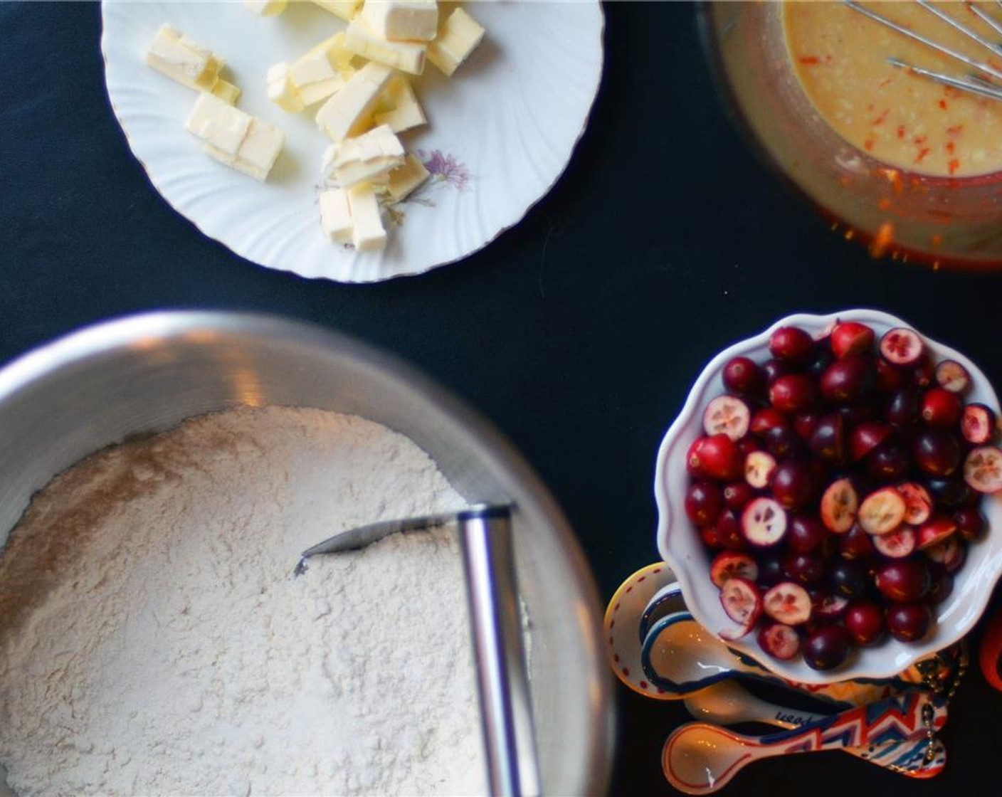 step 2 Whisk together All-Purpose Flour (2 cups), Granulated Sugar (1 cup), Baking Powder (1/2 Tbsp), and Salt (1 tsp) in a large bowl.