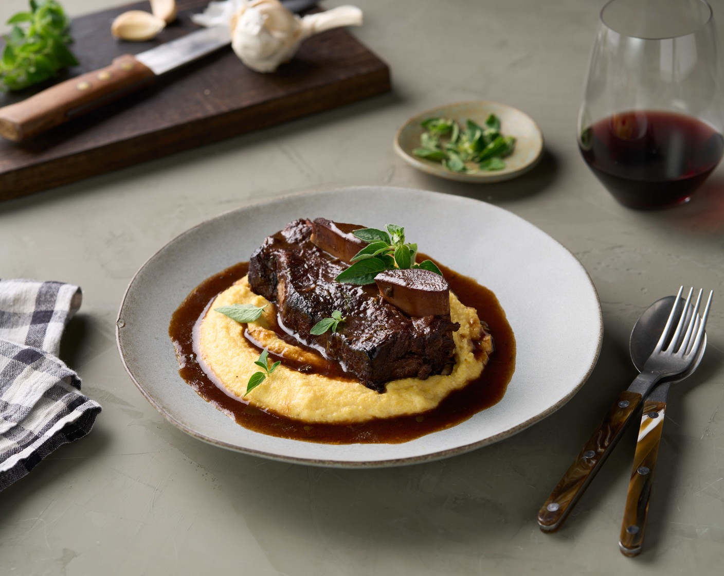 Red Wine Braised Beef Short Ribs with Soft Polenta
