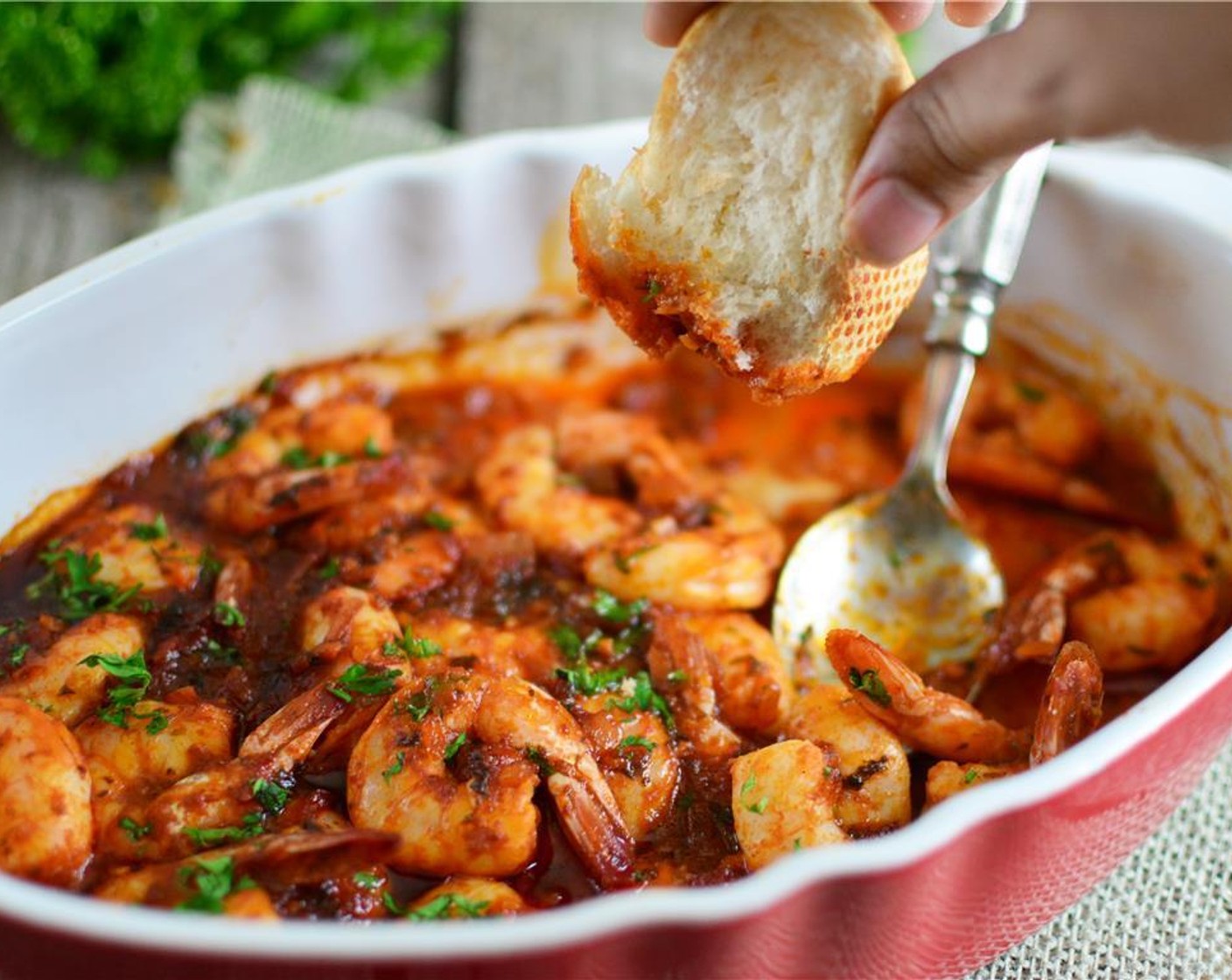 step 9 Garnish the dish with Fresh Parsley (2 Tbsp) and serve hot with crusty French bread for dipping!