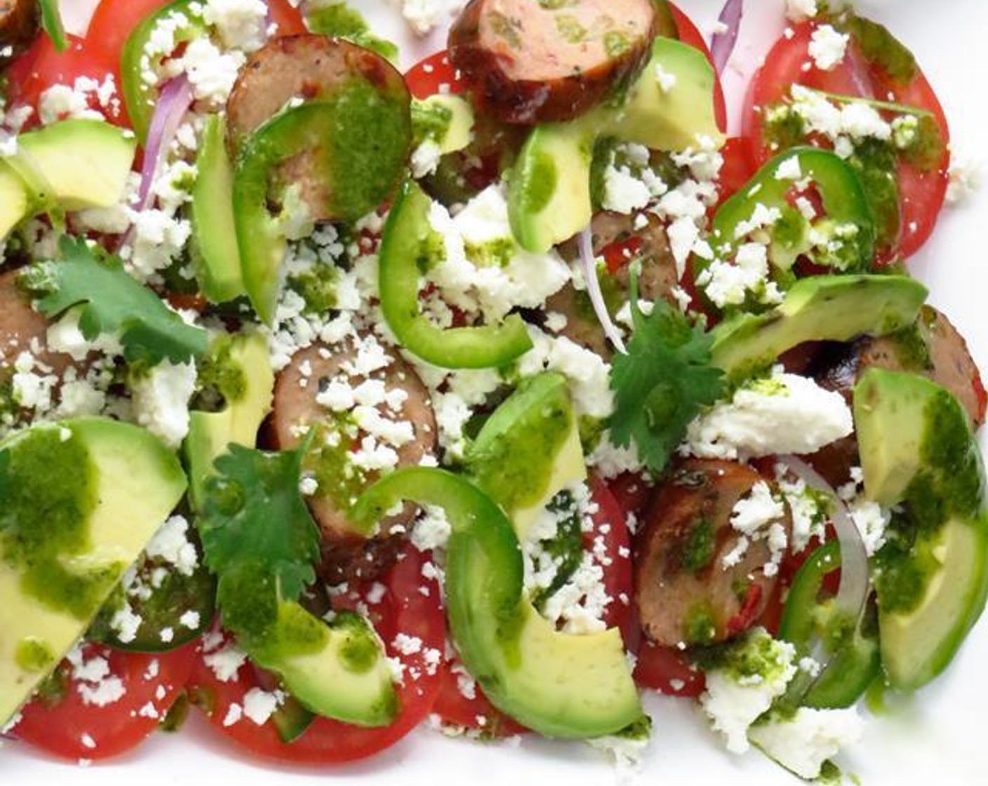 Spicy Sausage, Tomato, and Avocado Salad