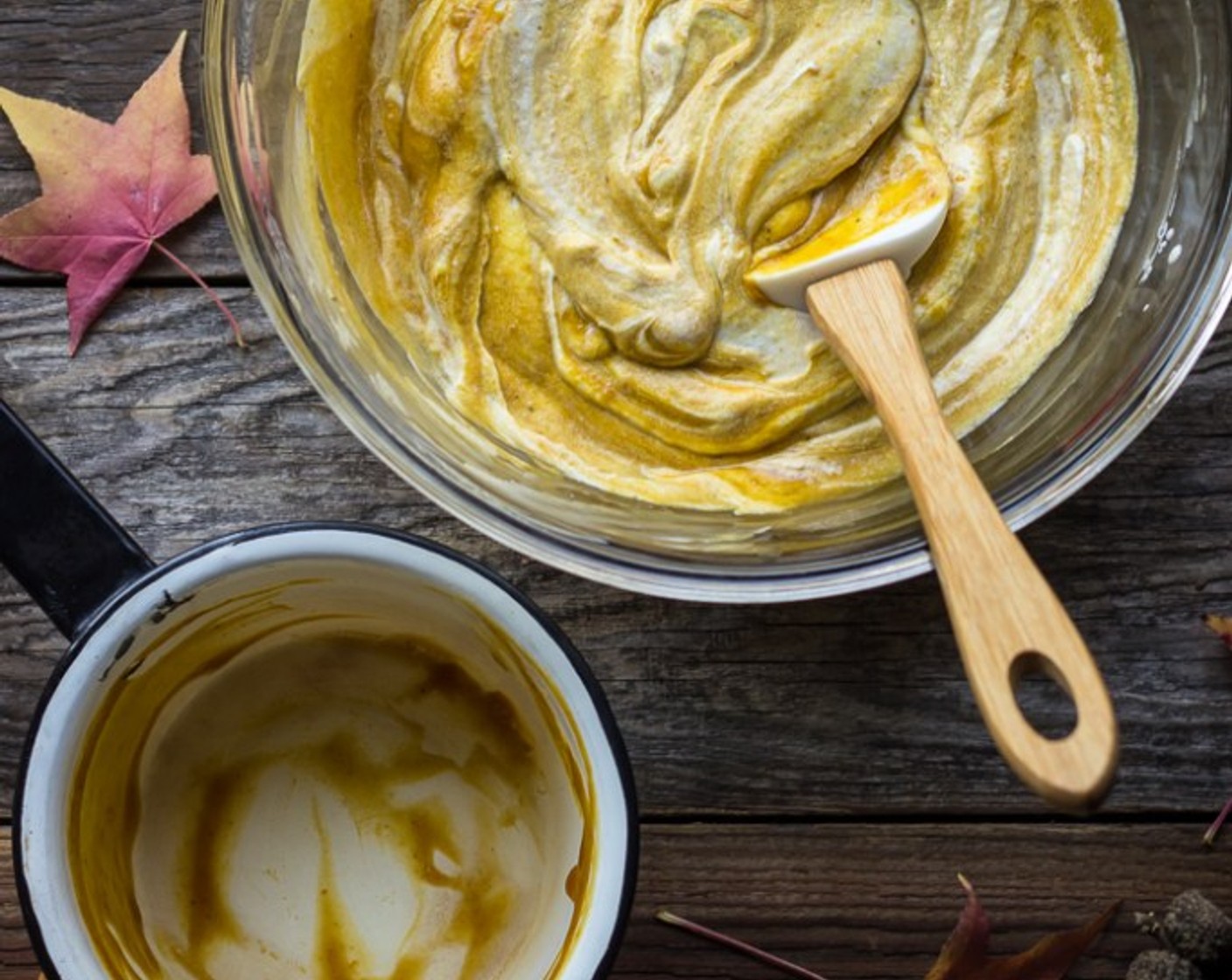 step 8 Whip the Heavy Cream (1/2 cup) along with the Maple Syrup (2 Tbsp) until soft peaks. Fold the cooled pumpkin mixture into the whipped cream until just combined.