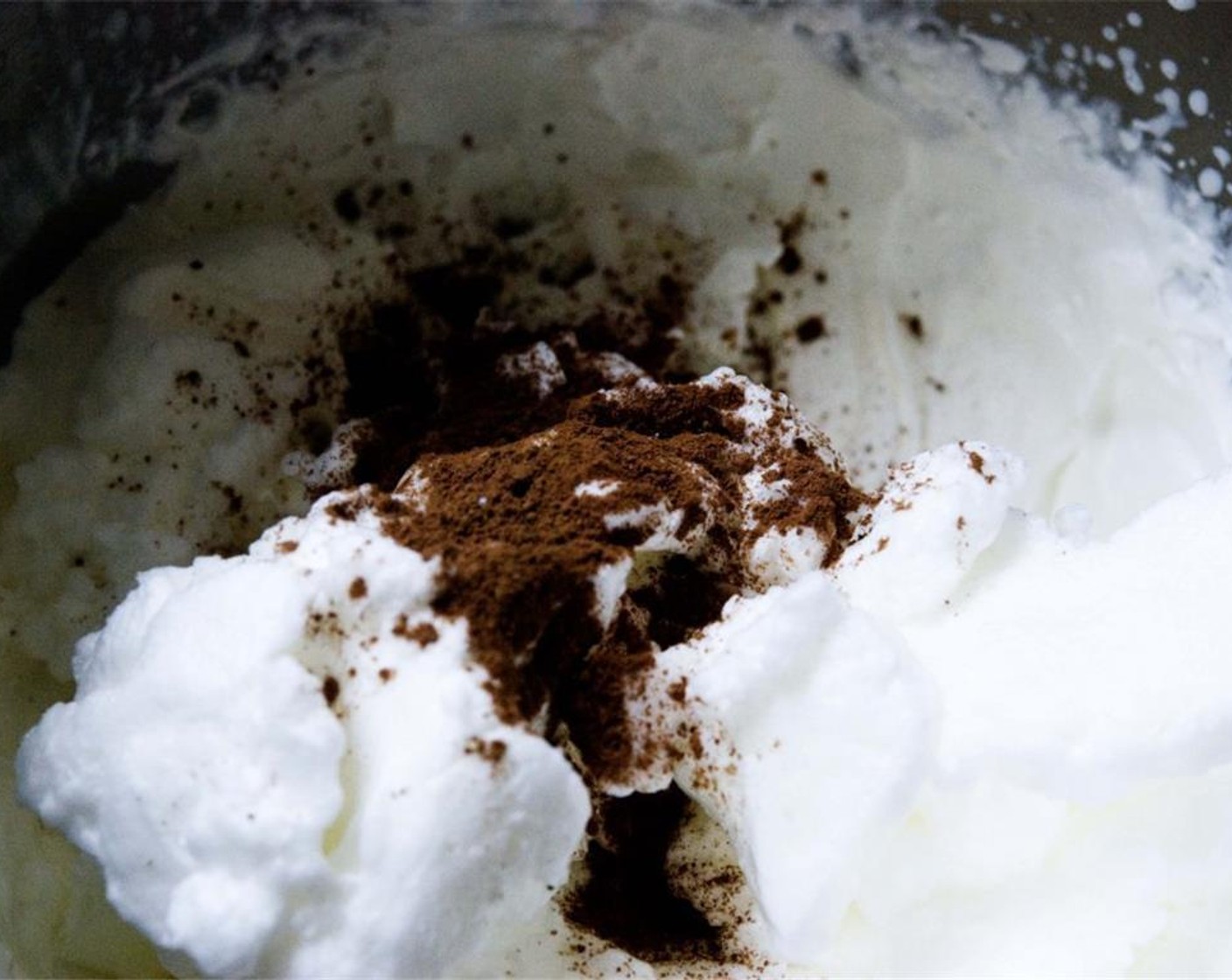 step 5 Next, add whipped egg whites, Instant Coffee (1 Tbsp) and chilled espresso to the whipped cream.