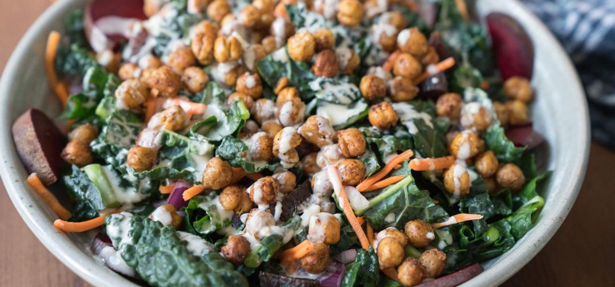 Roasted Chickpea Kale Salad with a Creamy Dressing Recipe | SideChef
