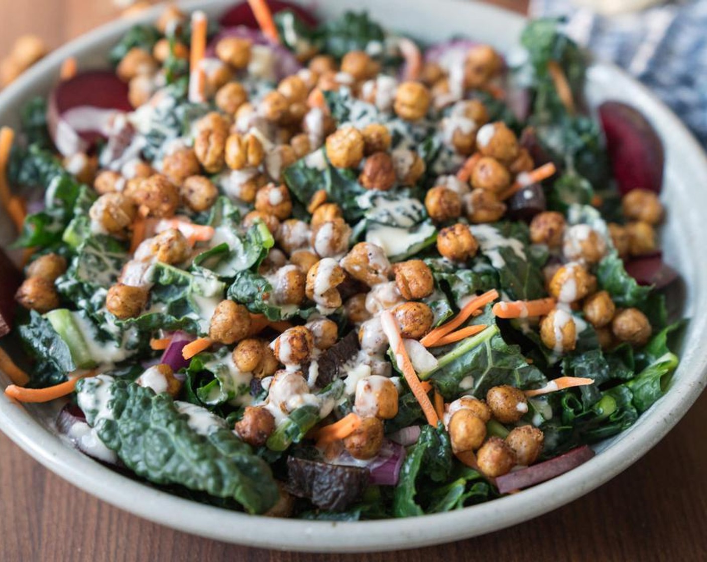 Roasted Chickpea Kale Salad with a Creamy Dressing