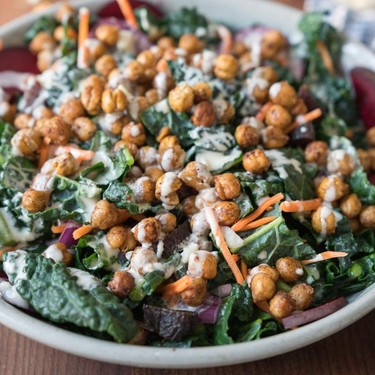 Roasted Chickpea Kale Salad with a Creamy Dressing Recipe | SideChef