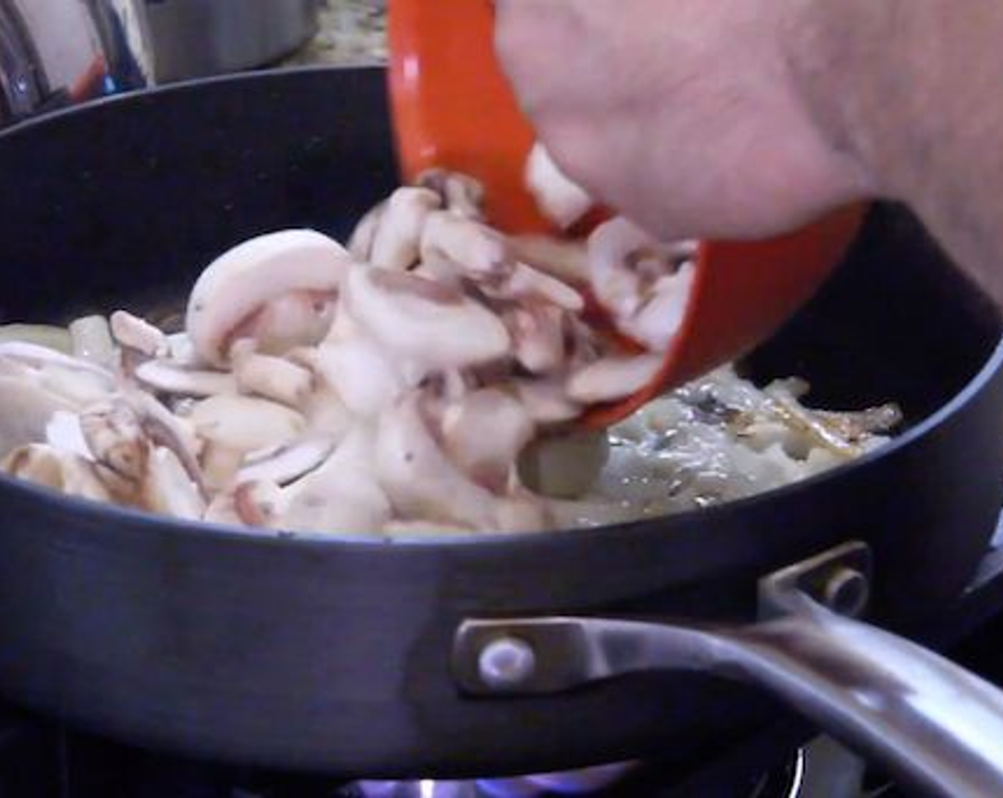 step 7 Heat Vegetable Oil (1 Tbsp) in a large skillet over medium-high heat. Add onions and mushrooms and season with Kosher Salt (to taste) and Freshly Ground Black Pepper (to taste). Cook until soft, 6 minutes.