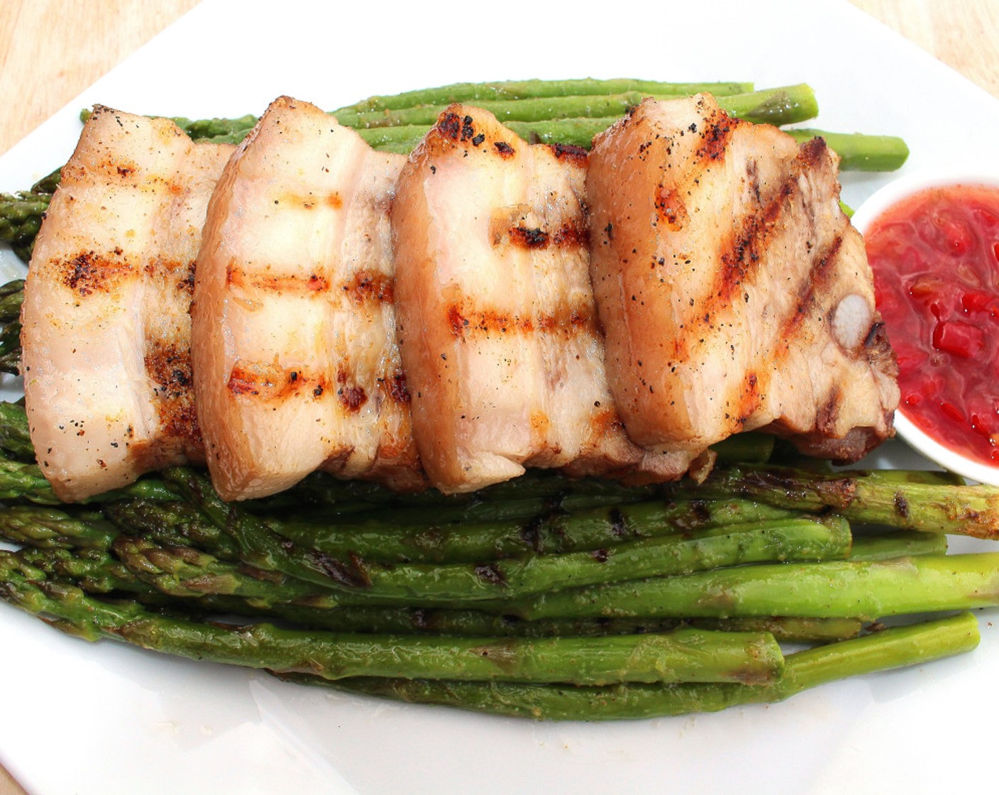 Grilled Pork Belly and Green Asparagus