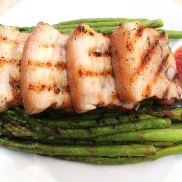 Grilled Pork Belly and Green Asparagus Recipe | SideChef