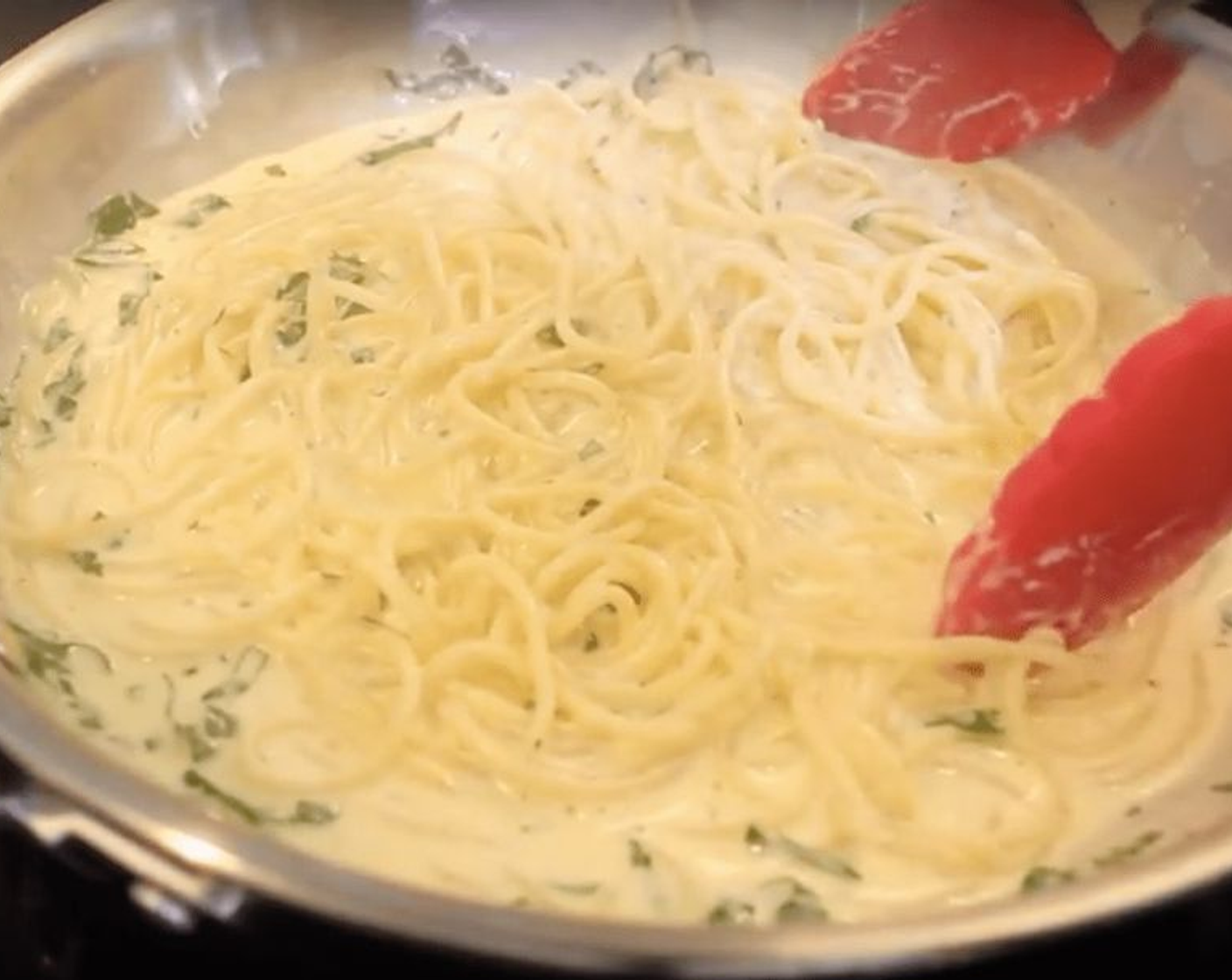 step 7 Add the cooked spaghetti, Fresh Parsley (2 Tbsp), Salt (to taste), and Ground Black Pepper (to taste). Toss to coat.