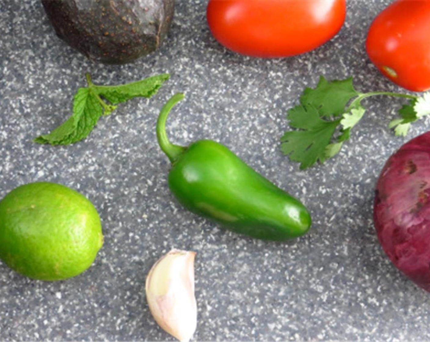 step 2 Peel the Garlic (2 cloves). Peel, pit, and slice the Hass Avocado (1). Crumble the Queso Fresco (1 cup). Rib, deseed, and thinly slice the Jalapeño Pepper (1). Thinly slice the Red Onion (1/4). Slice the Plum Tomatoes (3) crosswise.