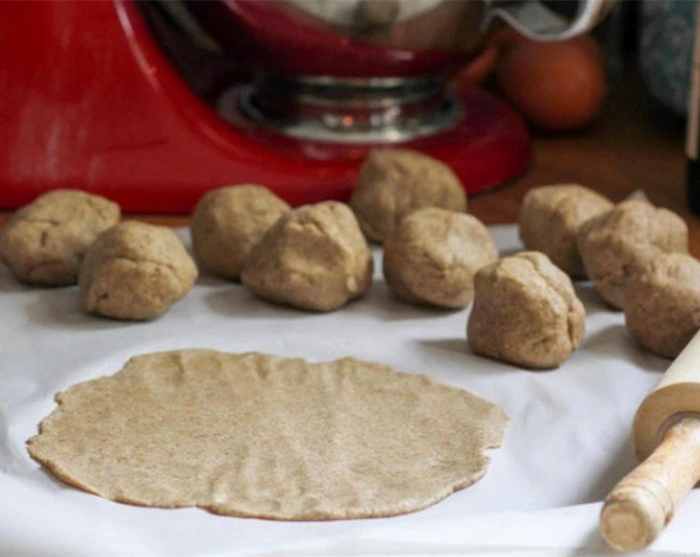 step 2 Then add melted Butter (1 Tbsp) and Water (1 cup) and mix until dough is smooth. Divide into 12 equal balls and cover balls with a moist towel. Let rest for 10 minutes.