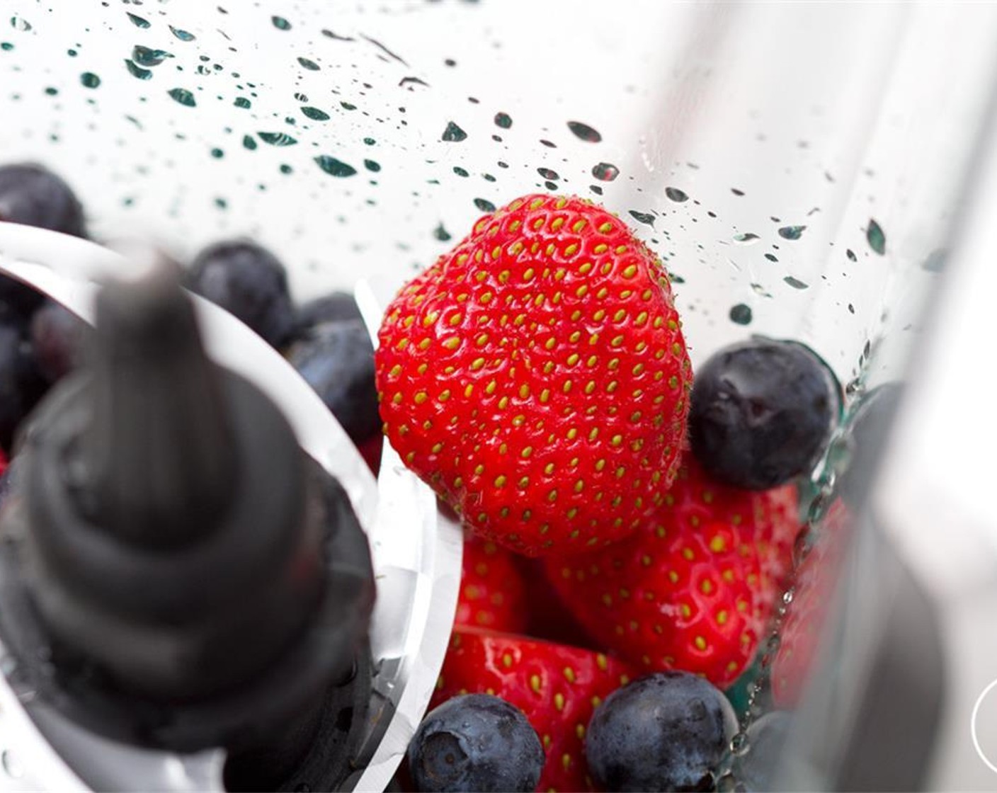 step 1 Chop the Fresh Strawberry (1 cup). Add strawberries to a blender in addition to the Fresh Blueberry (1/2 cup), Fresh Raspberry (1/4 cup), Fresh Blackberry (1/4 cup), Vanilla Soy Milk (1/2 cup), Honey Powder (2 Tbsp), and Ice (1/2 cup).