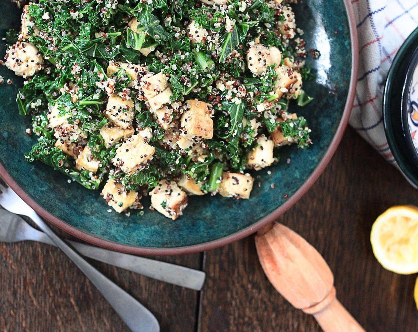 Kale, Tofu, Mushroom, and Quinoa Bowl