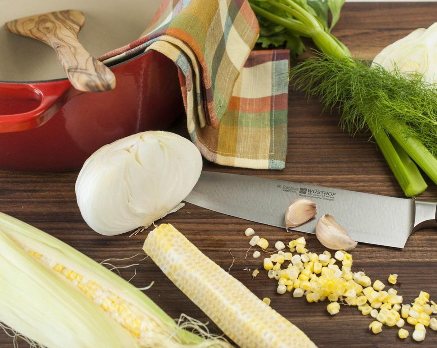 step 1 In a large pot melt Unsalted Butter (3 Tbsp) over medium heat. Add White Onion (1 cup), Celery (1 cup), Fennel Bulb (1 cup) and Garlic (1 clove). Sauté until starting to soften but not brown, about 10 minutes.