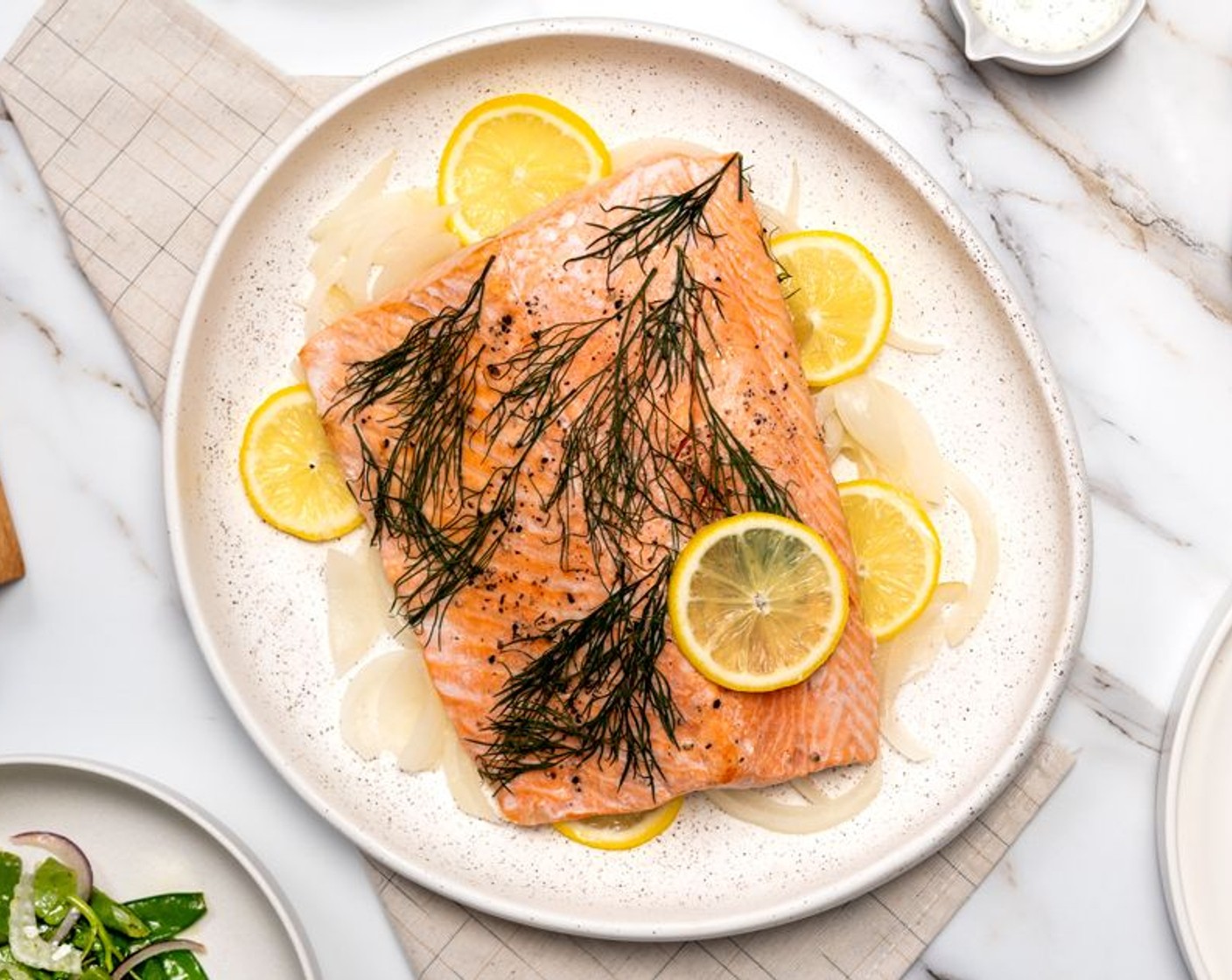 Baked Salmon with Spring Salad and Caper Yogurt Sauce