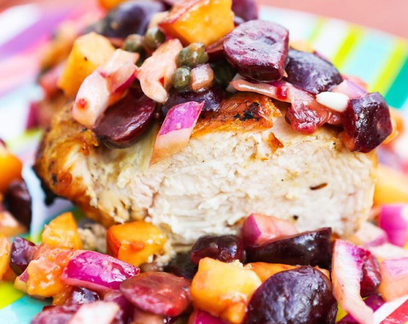 Grilled Chicken with Peach and Cherry Salsa
