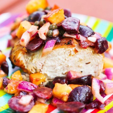 Grilled Chicken with Peach and Cherry Salsa Recipe | SideChef