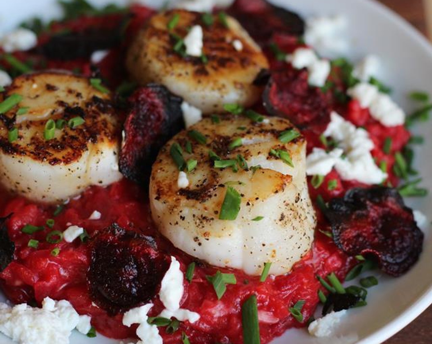 Seared Scallops & Citrus Beet Risotto