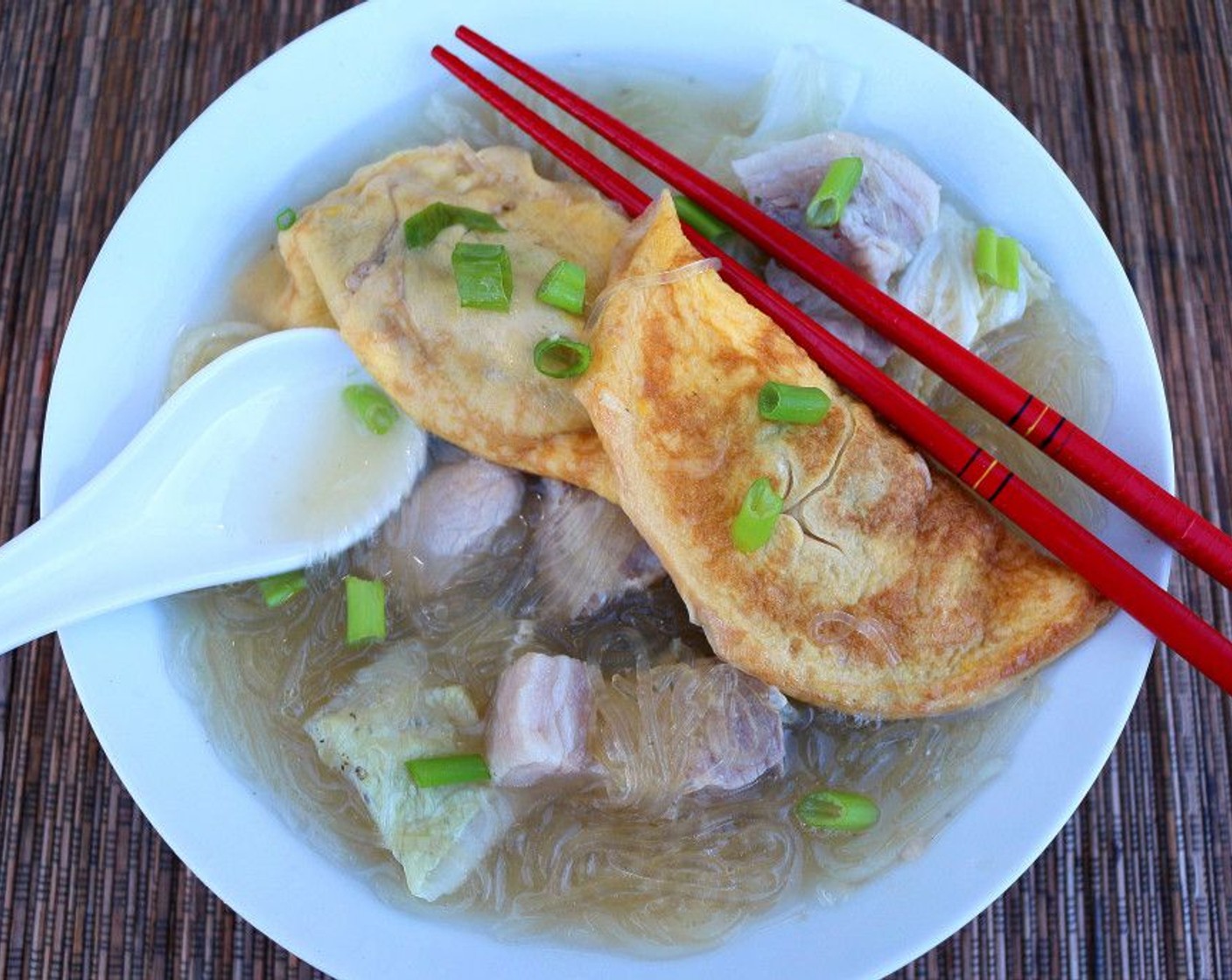 step 10 To serve, add the soup, pork and cabbage to a serving bowl. Enjoy!