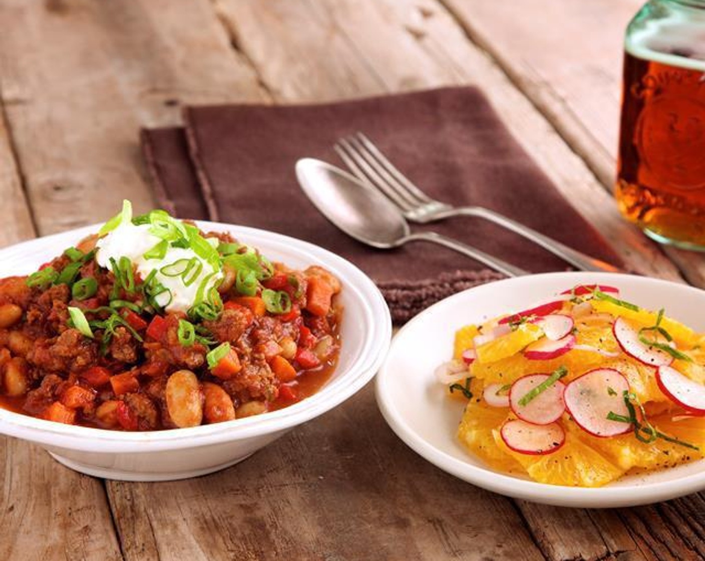 Beef and Chipotle Chili with Orange Radish Salad