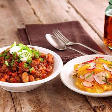 Beef and Chipotle Chili with Orange Radish Salad Recipe | SideChef