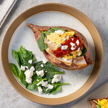 Loaded Sweet Potato with Scrambled Eggs and Spinach Recipe | SideChef