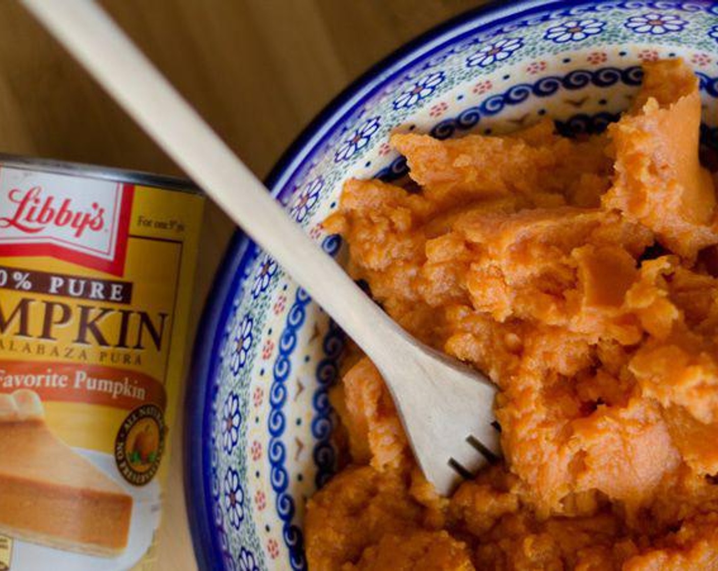 step 1 Mix Sweet Potato Purée (2 cups), Canned Pumpkin Purée (1 cup), Eggland's Best Classic Egg (1), Salt (1 tsp), and Ground Black Pepper (1 pinch) in a large bowl.