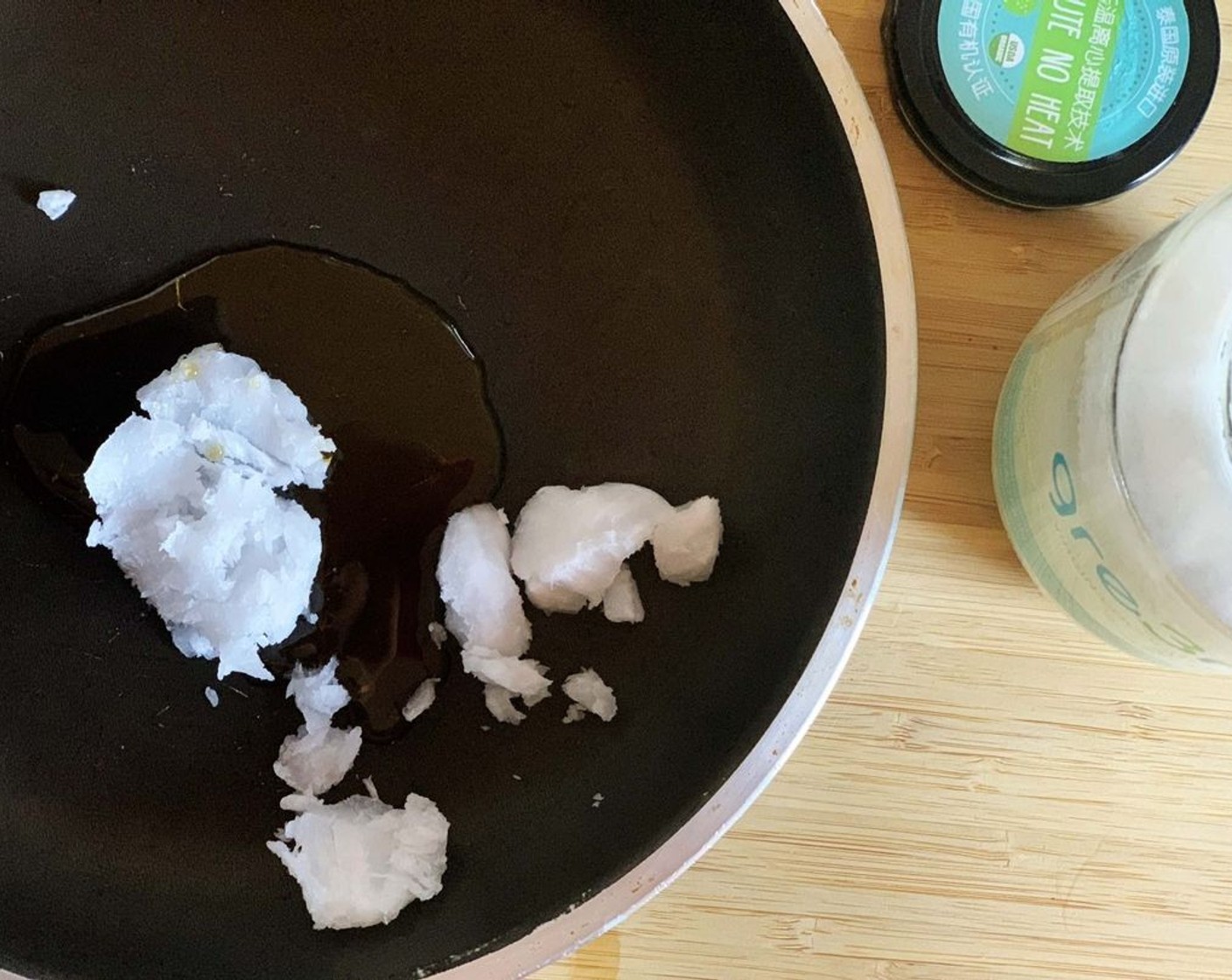 step 2 In a skillet, melt the Coconut Oil (2 Tbsp) and Maple Syrup (1 oz).
