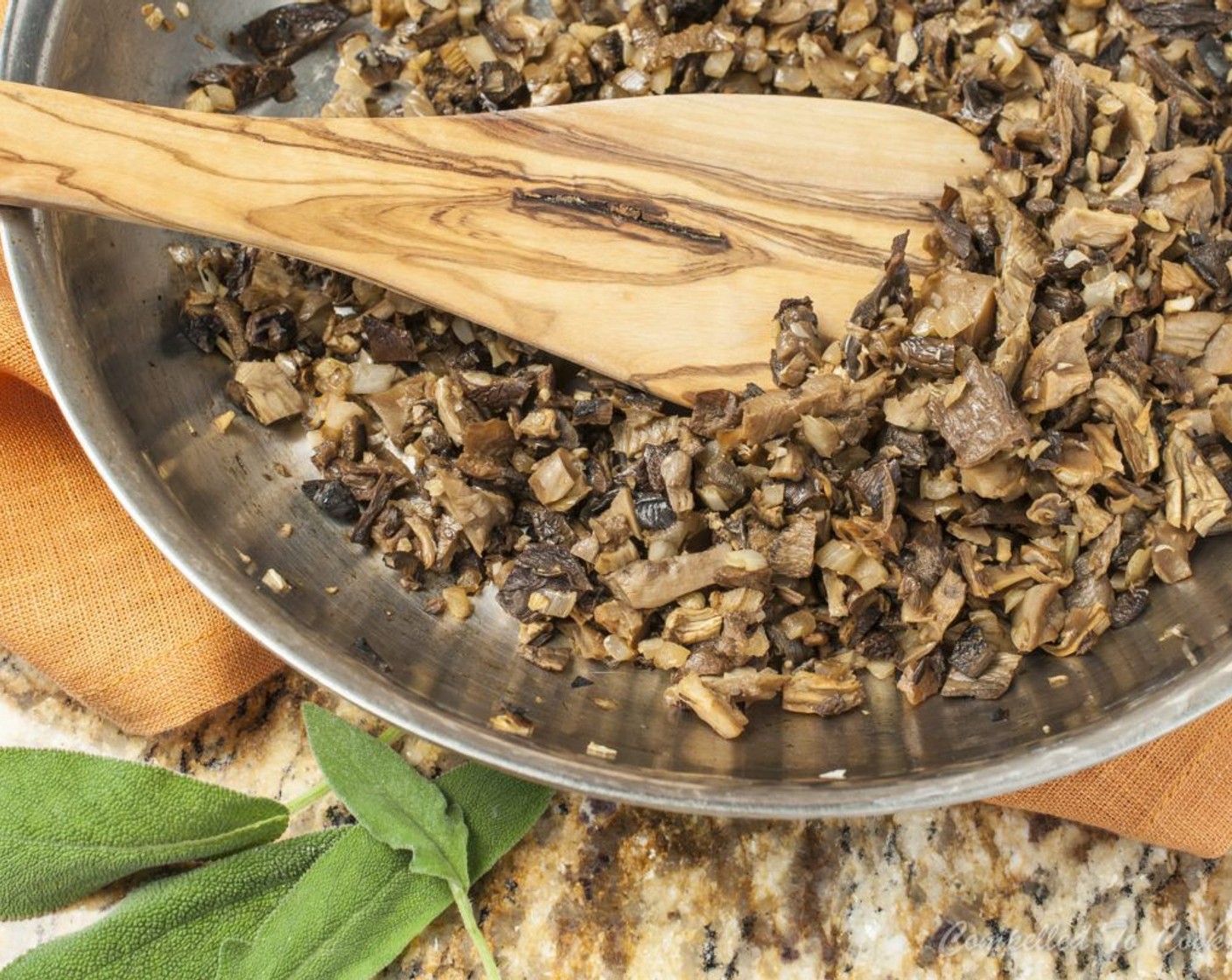 step 9 Add both wild and Cremini Mushrooms (2 1/4 cups) to the pan, and cook until soft and most of the liquid has evaporated. Stir in Worcestershire Sauce (2 Tbsp) and cook for 2-3 minutes until mixture is dry again. Remove from heat and allow to cool slightly before proceeding.