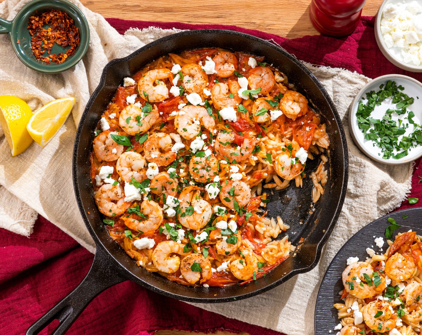 One-Pot Baked Tomato Orzo with Shrimp and Feta