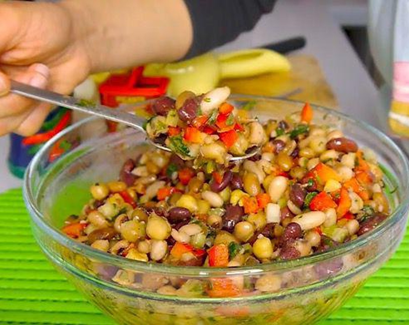 step 1 Season the Canned Great Northern Beans (1 cup), Canned Pinto Beans (1 cup), and Canned Cannellini White Kidney Beans (1 cup) with Salt (1/2 Tbsp), Ground Black Pepper (1 tsp), Smoked Paprika (1 tsp), Ground Ginger (1/2 tsp), and Extra-Virgin Olive Oil (1/4 cup). Mix well. Then, add Lemon (1).