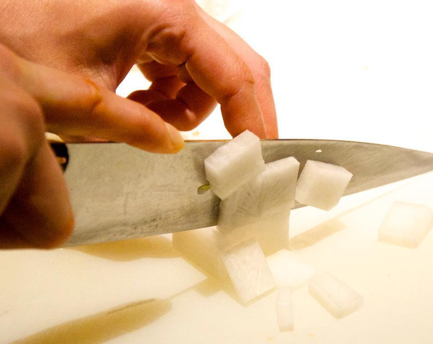 step 1 Chop the Daikon Radishes (2 Tbsp) into uniform squares.