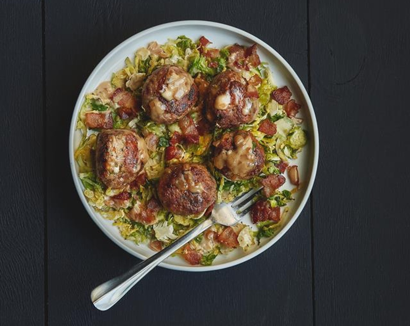 Braised Pork Meatballs with Brussels Sprouts