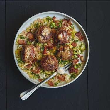 Braised Pork Meatballs with Brussels Sprouts Recipe | SideChef