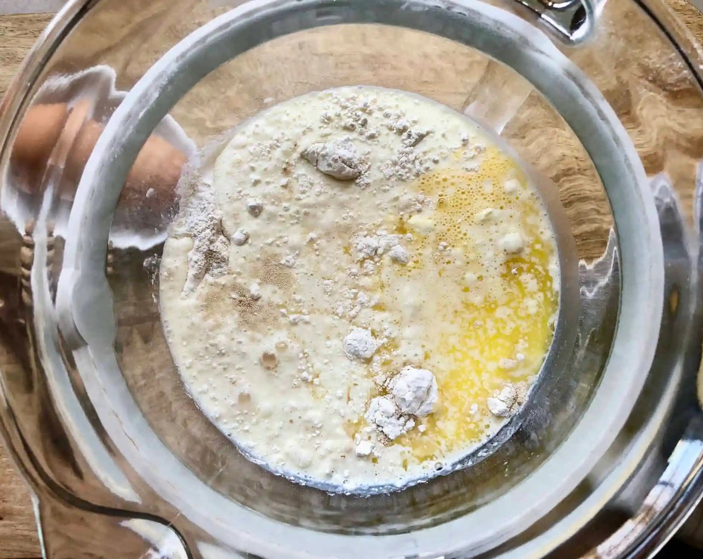 step 1 Start by making the dough. In the bowl of a stand mixer fitted with the dough hook, combine the Whole Milk (1 cup), Instant Dry Yeast (1 packet), Honey (1 Tbsp), Farmhouse Eggs® Large Brown Eggs (2), Salted Butter (4 Tbsp), Unbleached All Purpose Flour (3 1/2 cups), and Kosher Salt (1/2 tsp). Beat until the flour is completely incorporated, 4-5 minutes.