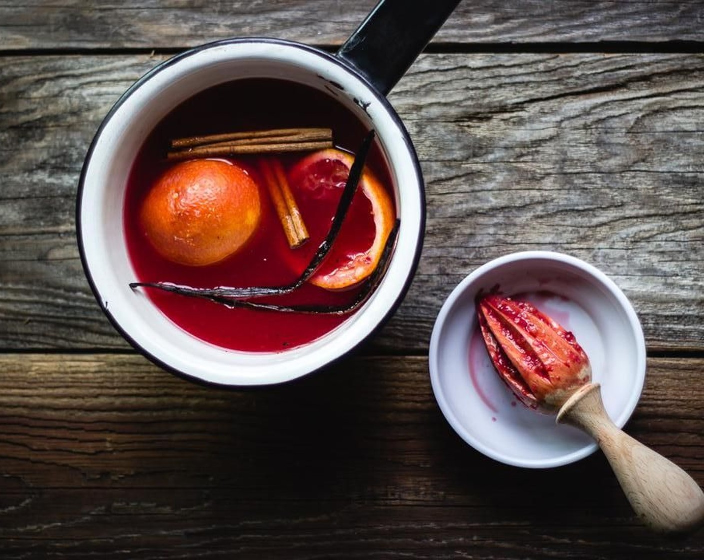 step 3 Add Honey (1 cup), Water (1/2 cup), Cinnamon Stick (1), Vanilla Bean Pod and orange peels to the pot and stir to combine. Bring mixture to a boil and simmer over medium heat for 8 minutes. Remove from heat and let cool to room temperature while you make the cake.