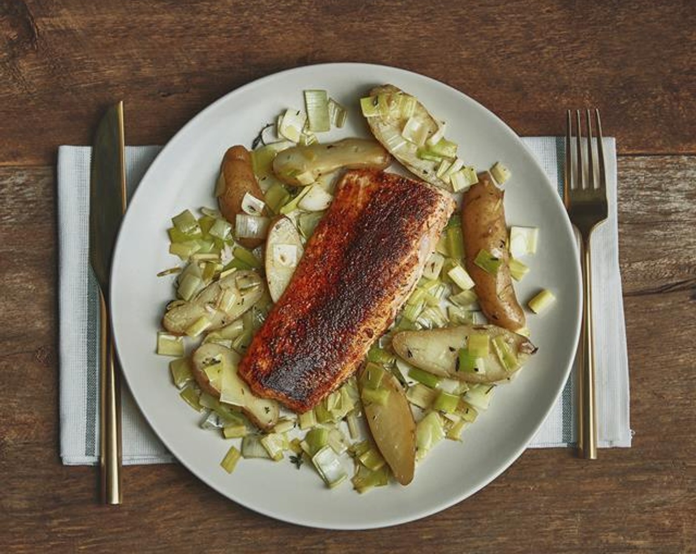 Blackened Mahi-Mahi with Roasted Potatoes and Leek