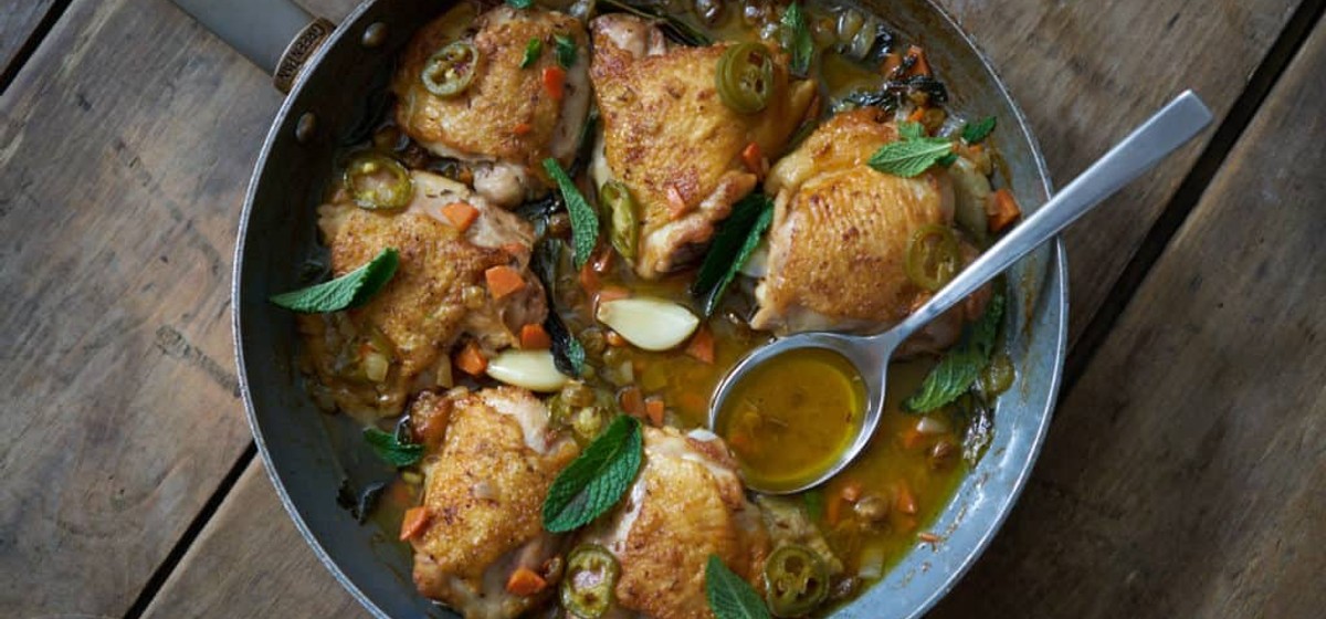Chicken Escabeche with Jalapeños, Golden Raisins, and Mint Recipe | SideChef