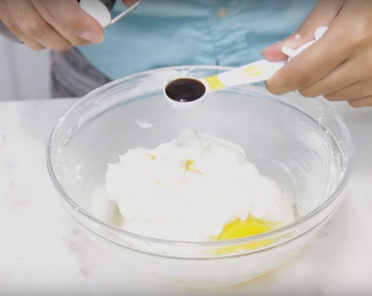 step 2 For the cream cheese part: In a bowl using an electric mixer, combine the Cream Cheese (1 cup) and Granulated Sugar (1/3 cup) beat until smooth. Add Farmhouse Eggs® Large Brown Egg (1) Vanilla Extract (1 Tbsp) and the All-Purpose Flour (1 Tbsp) beat until smooth. Set aside.