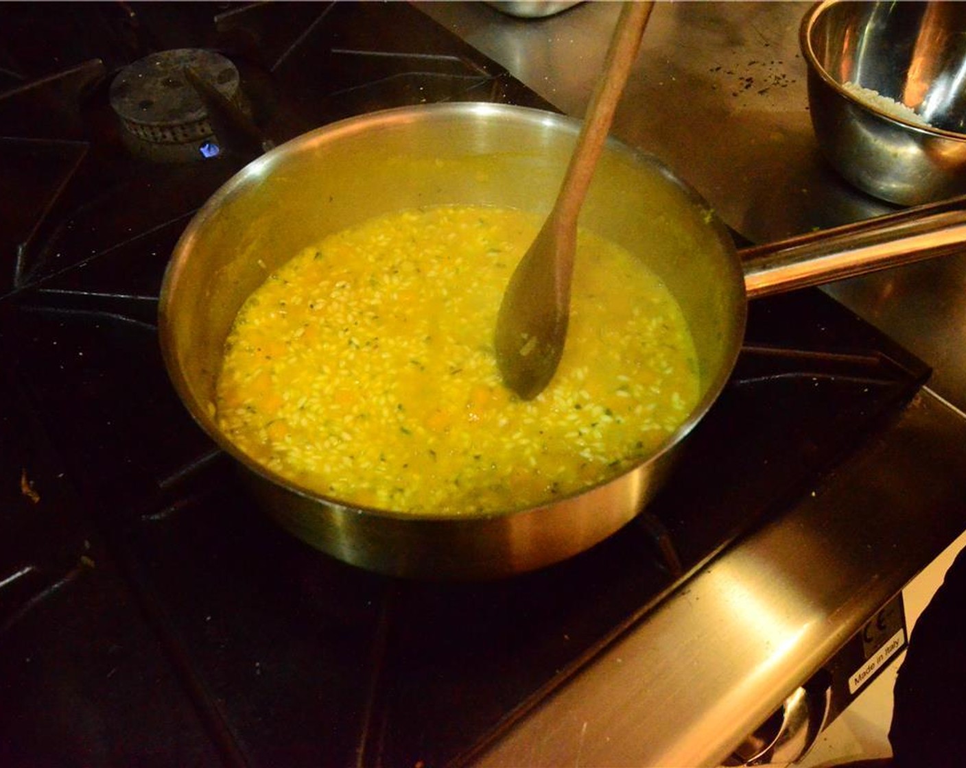 step 6 Slowly begin to add the stock/juice mixture in 50 ml increments while constantly stirring. Continue adding the stock while stirring until the rice is tender. About 20 minutes.