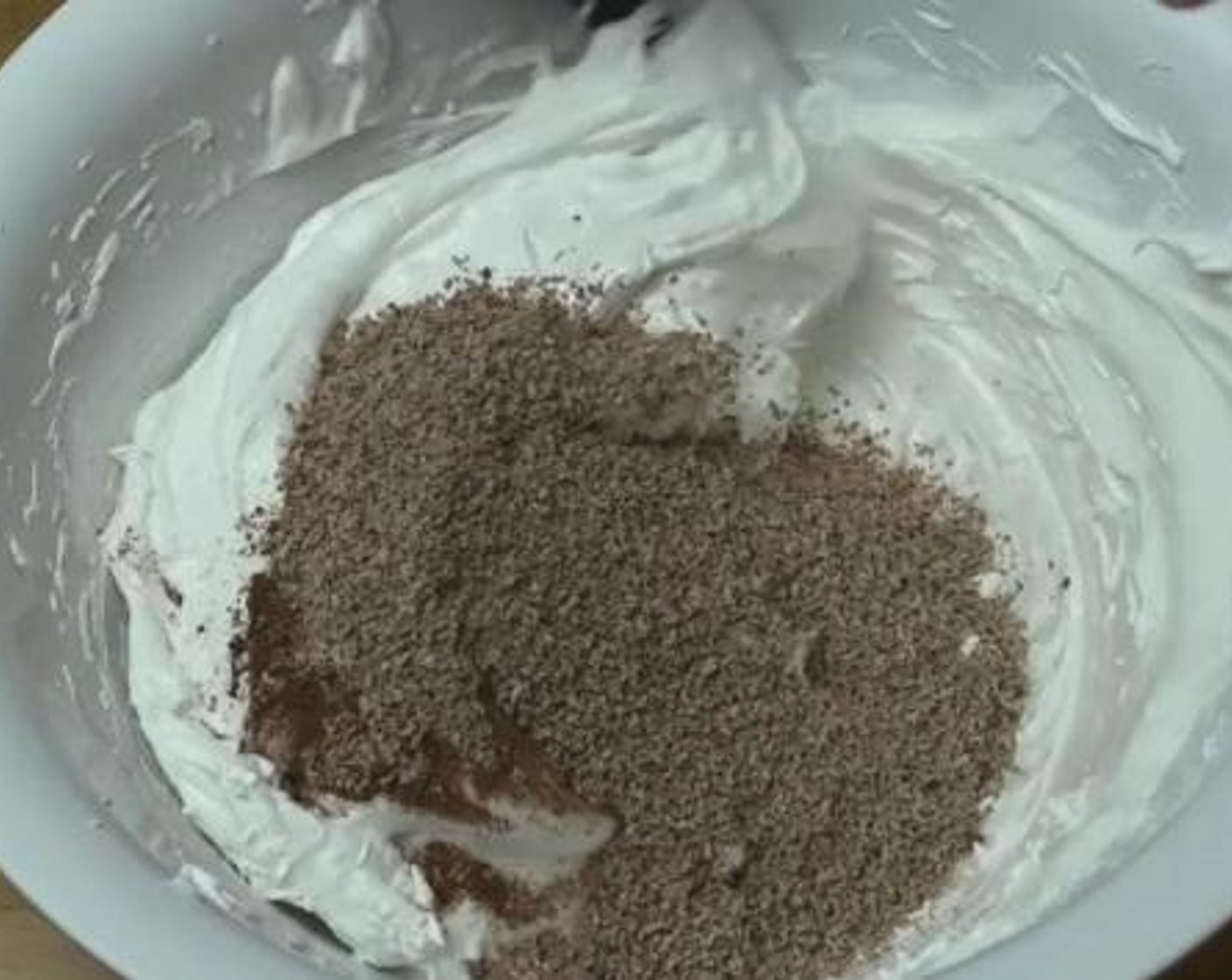 step 2 Add in the Vanilla Extract (1/2 Tbsp), Corn Flour (1/2 Tbsp), Distilled White Vinegar (1 tsp), Unsweetened Cocoa Powder (1/4 cup), and Milk Chocolate (1/3 cup), and combine everything together.