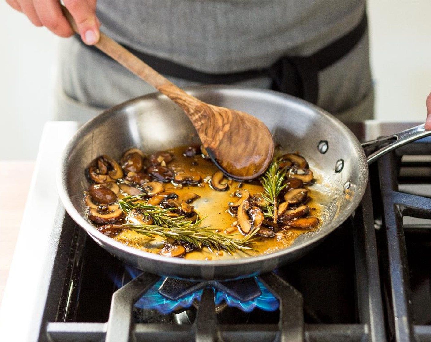 step 9 When oil is hot, add the mushrooms and cook for 5 minutes until caramelized and golden brown.