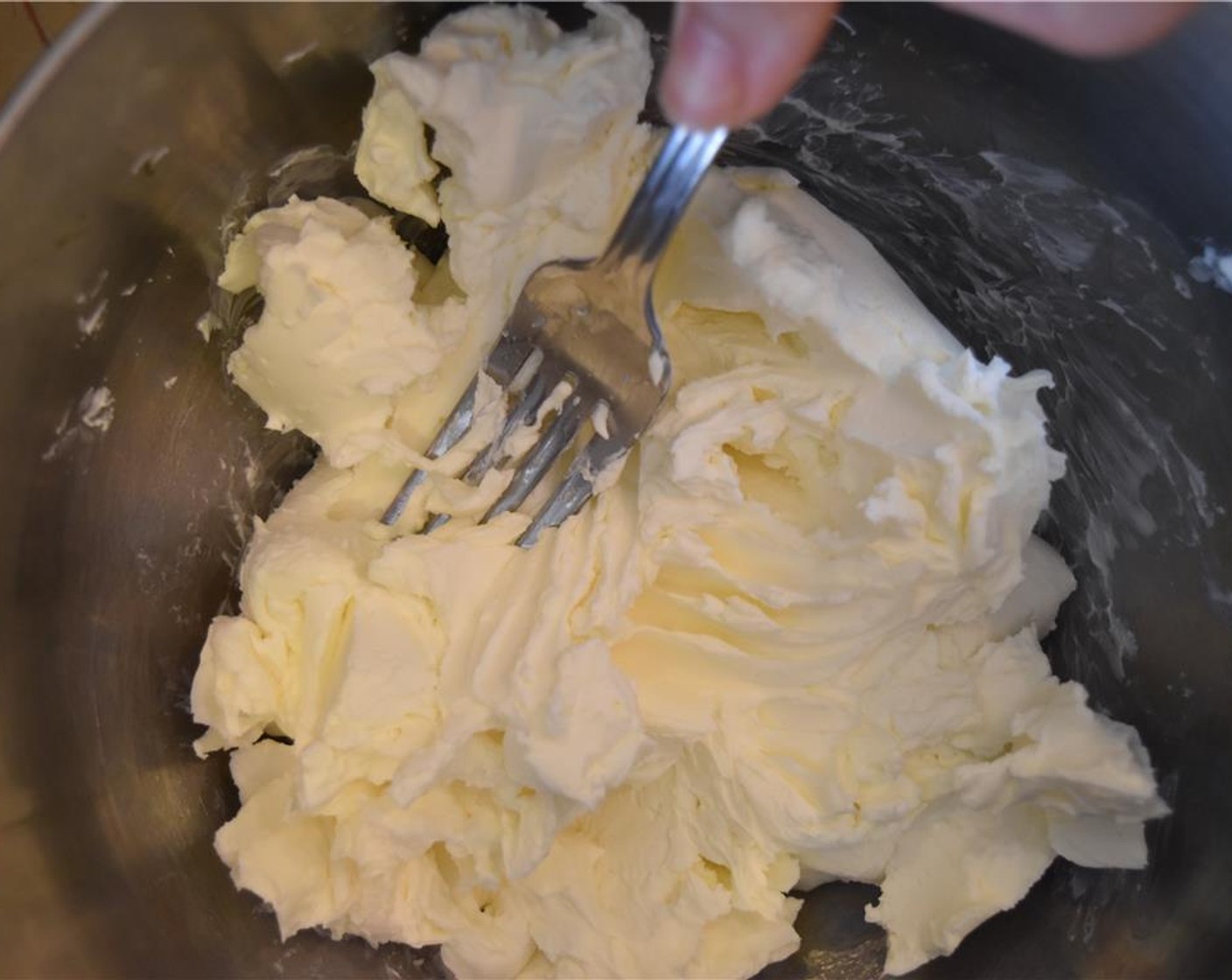 step 1 Fluff the Cream Cheese (2 pckg) with a fork or a hand mixer.