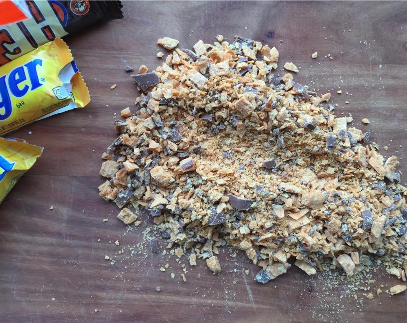 step 3 Using a knife or food processor, coarsley chop up the Butterfinger (2).