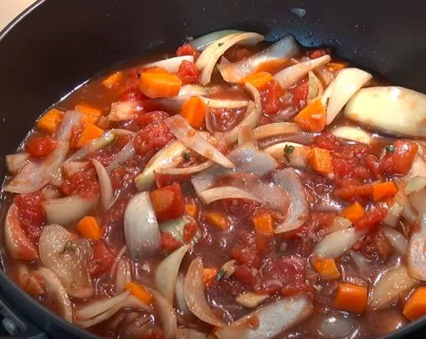 step 3 Add Canned Diced Tomatoes (1 3/4 cups), Worcestershire Sauce (1/4 cup), Fresh Thyme (1 Tbsp) and Water (1/2 cup). Stir together and allow to come to a boil.