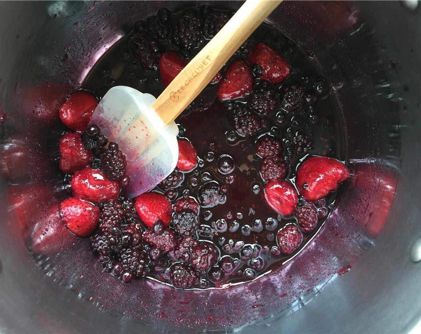 step 6 Stir the fruit gently with a heatproof spatula until the fruit starts to release it's juices. Immediately remove from heat and transfer into a cool vessel to stop the cooking process. Chill the compote.